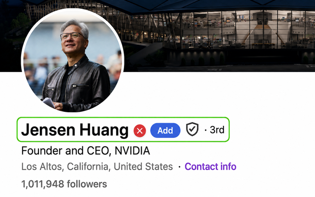 Ln2CRM badge on a LinkedIn profile marking whether the person is already in Zoho CRM